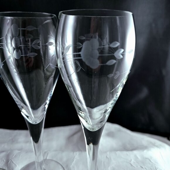 2 Princess House Heritage Champagne Flute 7.7" handblown crystal fluted Etched - Picture 5 of 7